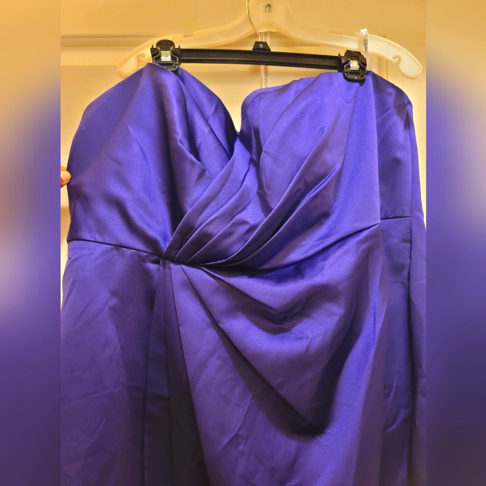 David's Bridal Purple Short Strapless Satiny Bridesmaid Dress